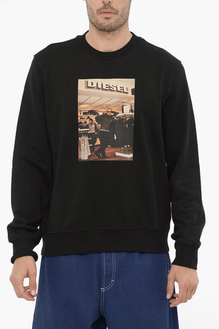 Brushed Cotton S-GINN-G2 Crew-neck Sweatshirt with Front Print
