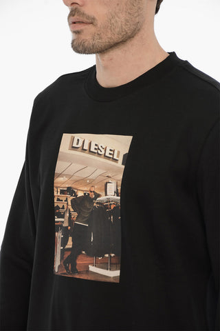 Brushed Cotton S-GINN-G2 Crew-neck Sweatshirt with Front Print