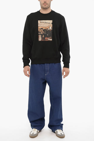 Brushed Cotton S-GINN-G2 Crew-neck Sweatshirt with Front Print