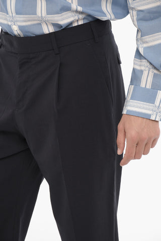 Solid Color Single-Pleat Pants with Cuffed Hem