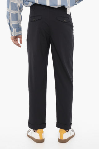 Solid Color Single-Pleat Pants with Cuffed Hem