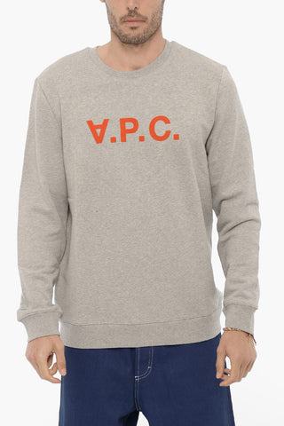 Brushed Cotton Crew-neck Sweatshirt with Contrasting Logo