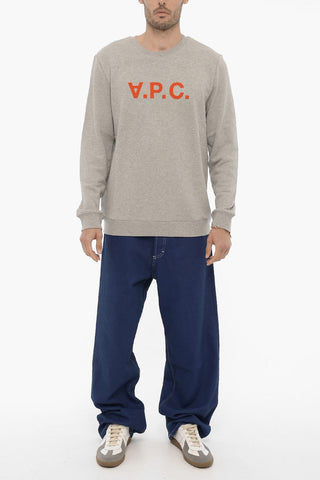 Brushed Cotton Crew-neck Sweatshirt with Contrasting Logo