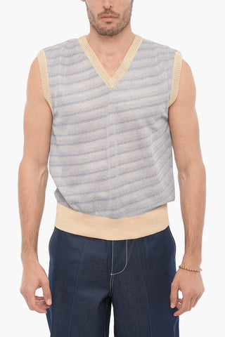 V-Neck Sleeveless Striped Sweater