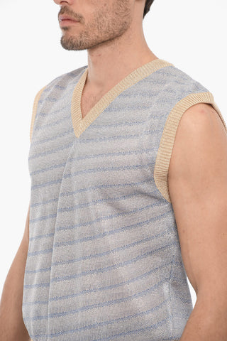 V-Neck Sleeveless Striped Sweater