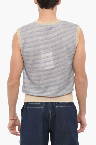 V-Neck Sleeveless Striped Sweater