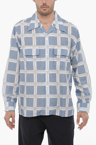 Checked Shirt with Double Breast Pocket and Butterflies Print
