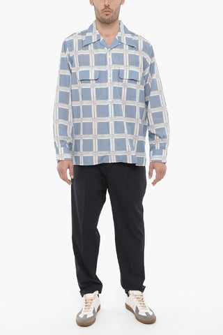 Checked Shirt with Double Breast Pocket and Butterflies Print