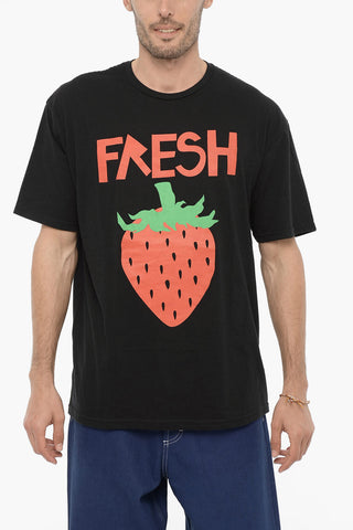 T-shirt Girocollo in Cotone con Stampa a Contrasto