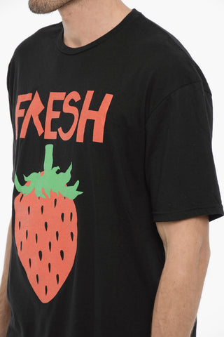 T-shirt Girocollo in Cotone con Stampa a Contrasto