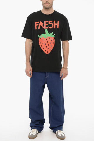 T-shirt Girocollo in Cotone con Stampa a Contrasto