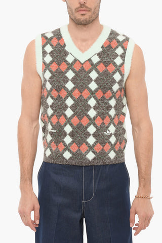 WALES BONNER Argyle Motif V-Neck Sleeveless UNISEX Sweater