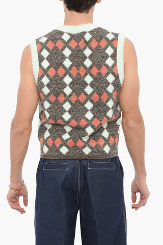 WALES BONNER Argyle Motif V-Neck Sleeveless UNISEX Sweater