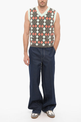 WALES BONNER Argyle Motif V-Neck Sleeveless UNISEX Sweater