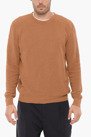 Solid Color Cotton and Linen Crew-neck Sweater
