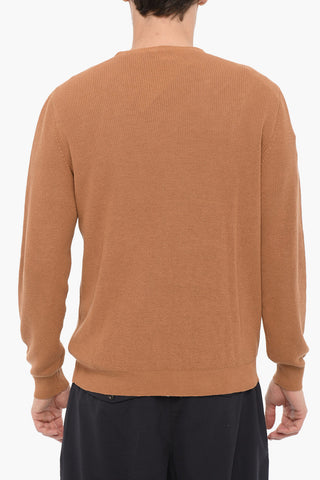 Solid Color Cotton and Linen Crew-neck Sweater
