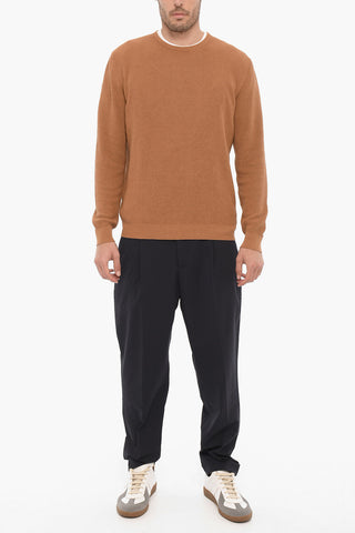 Solid Color Cotton and Linen Crew-neck Sweater