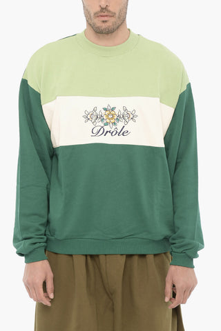 Color Block Crew-Neck Sweatshirt with Embroidery Logo