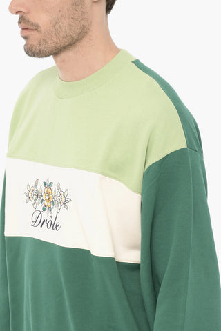 Color Block Crew-Neck Sweatshirt with Embroidery Logo