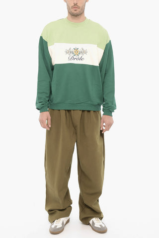 Color Block Crew-Neck Sweatshirt with Embroidery Logo