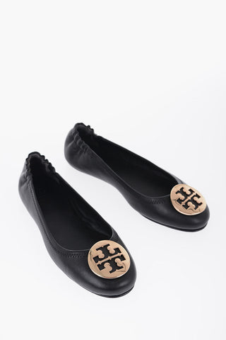 Leather MINNIE Ballet Flat With Golden Logo