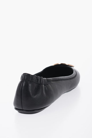 Leather MINNIE Ballet Flat With Golden Logo