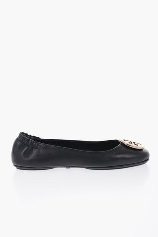 Leather MINNIE Ballet Flat With Golden Logo
