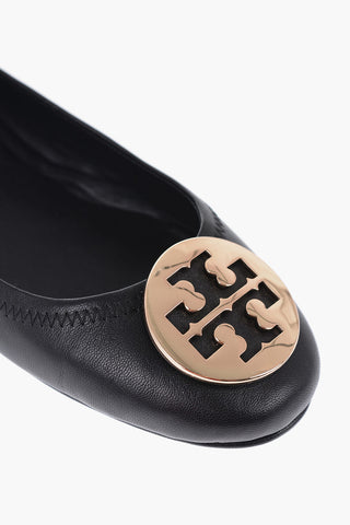 Leather MINNIE Ballet Flat With Golden Logo
