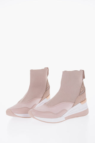 Solid Color Fabric SWIFT Sock Sneakers with Leather Trims