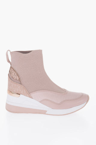 Solid Color Fabric SWIFT Sock Sneakers with Leather Trims