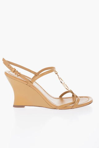 Sandali CAPRI in Pelle con Logo Dorato e Zeppa 8.5cm