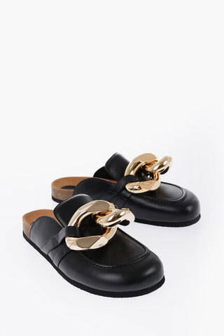 Leather Sandals with Maxi Golden Chain