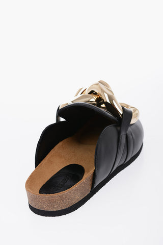 Leather Sandals with Maxi Golden Chain