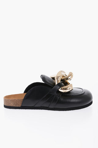 Leather Sandals with Maxi Golden Chain