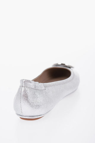 Metallic leather MINNIE Ballet Flat With Maxi Logo