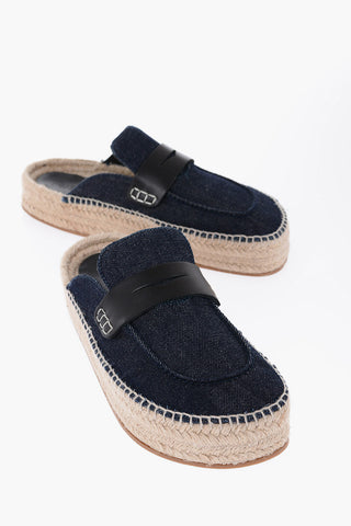 Denim Sabot with Leather Detail and Raffia Sole