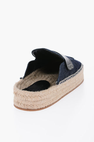 Denim Sabot with Leather Detail and Raffia Sole