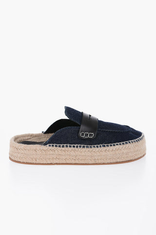 Denim Sabot with Leather Detail and Raffia Sole
