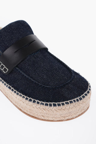 Denim Sabot with Leather Detail and Raffia Sole
