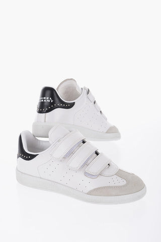 Leather Low Top Sneakers with Studs and Touch Strap Closure
