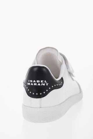 Leather Low Top Sneakers with Studs and Touch Strap Closure