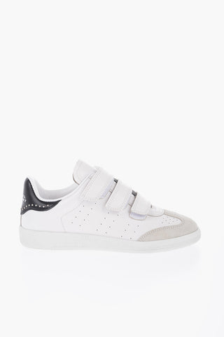 Leather Low Top Sneakers with Studs and Touch Strap Closure