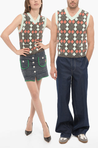 WALES BONNER Argyle Motif V-Neck Sleeveless UNISEX Sweater