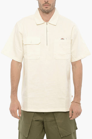 POP TRADING COMPANY Cotton and Linen Short Sleeve Shirt with Half-Zip