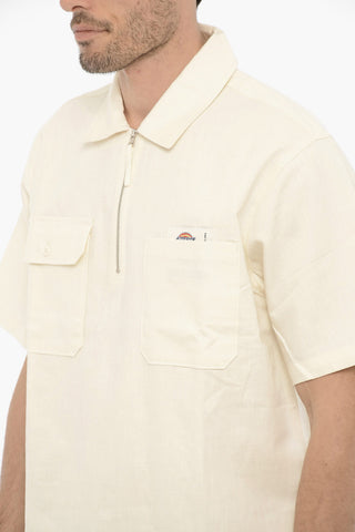 POP TRADING COMPANY Cotton and Linen Short Sleeve Shirt with Half-Zip