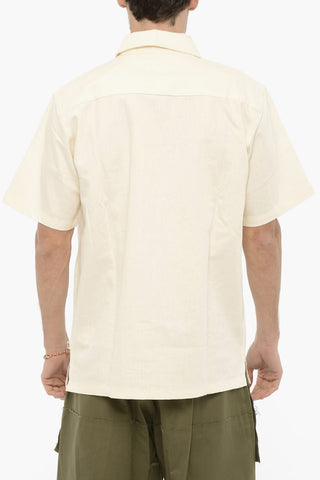 POP TRADING COMPANY Cotton and Linen Short Sleeve Shirt with Half-Zip