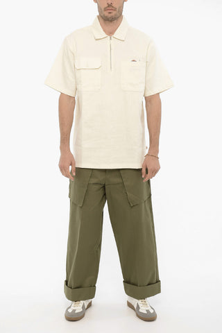 POP TRADING COMPANY Cotton and Linen Short Sleeve Shirt with Half-Zip