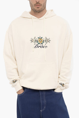 Cotton Hoodie with Flowers Embroidery