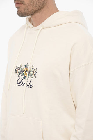 Cotton Hoodie with Flowers Embroidery