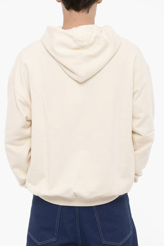 Cotton Hoodie with Flowers Embroidery